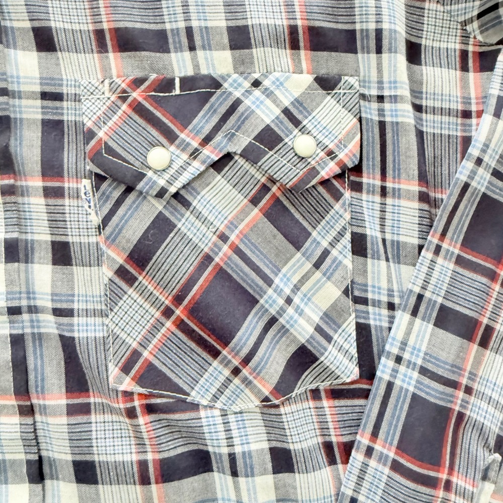Levi Strauss & Co Western Pearl Snap Shirt Men's Small Blue Plaid Lg Sleeve USA - Picture 5 of 10
